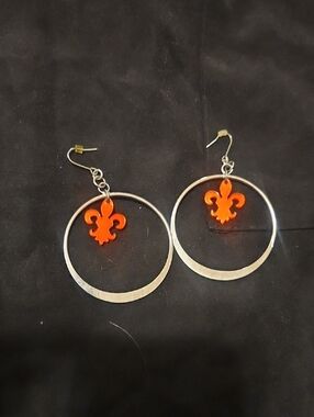 Source Unknown Orange Fleur-de-Lis Hoop Earrings - Women Jewelry